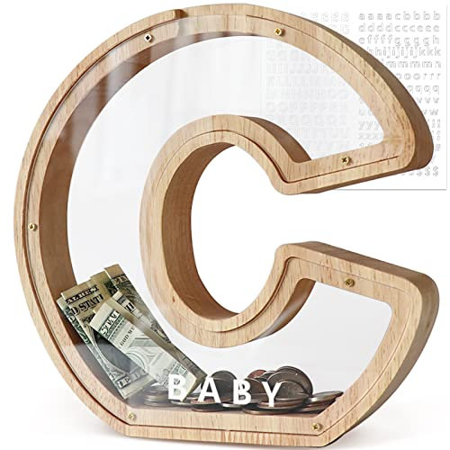DBPBToU Hucha Madera, Huchas Transparente Personalizada, Cerdito para Niños, Billetes Creativa para Regalo de Cumpleaños/Decoración del Hogar/Recuerdo (C)