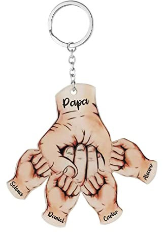 lorajewel Schlüsselanhänger für Mama und Papa Personalisierter Schlüsselanhänger mit Namen Schlüsselanhänger aus Acryl Schlüsselanhänger mit Familienhand Vatertag Geburtstagsgeschenk (C-5 name)