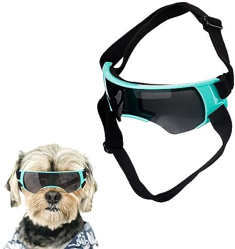 Hundebrille für Kleine Hunde, Winddicht Hundesonnenbrille mit Verstellbarem Riemen Welpen-Sonnenbrille für Kleine Mittelgroße Hunde Augenschutzbrille für Outdoor Reiten Autofahren (Blau)