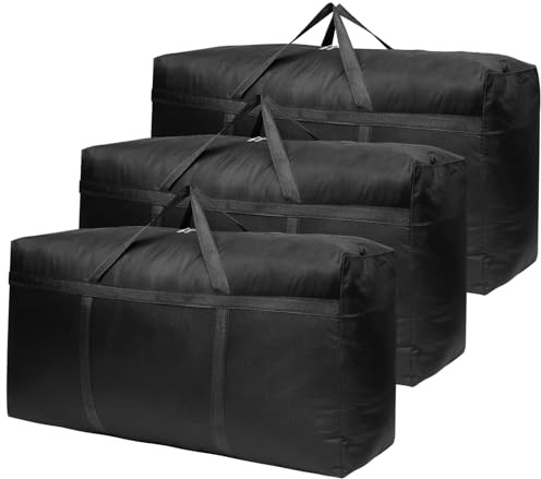 Lannvan 3PCS 150L Grand Sac de Rangement - Sac Demenagement Imperméable en Tissu Oxford 600D - Housse Rangement Couette avec Fermeture Éclair - Sac de Voyage XXL Pliable (97.5 * 26 * 59.5cm)