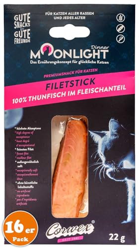Moonlight Filet-Stick mit Thunfisch (16 x 22g)– Getreidefreier Premium Katzensnack aus 100 % Thunfisch – Weicher Einzelstick zum Verwöhnen – Natürlich & Zuckerfrei