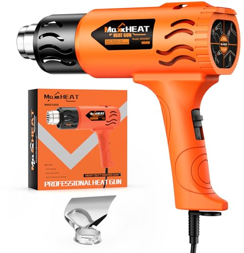 Heat Gun - Dual Protection Fuses 1800W Heavy Duty Hot Air Gun 2 Temperature Settings 572℉&1112℉ for Shrink Tubing & Crafts, Included Reflector Nozzle for Shrinking PVC, Crafting, Resin, Vinyl Wrap