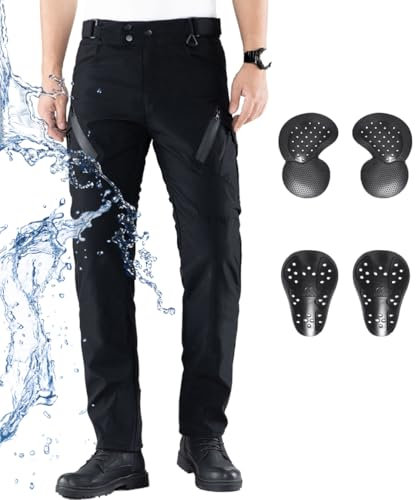 CTBQiTom Motorradhose Herren and Damen Mit Protektoren,Wasserdicht und Atmungsaktiv Motorrad Biker Hosen Mit CE abnehmbaren Schutz,Schwarz,XXL