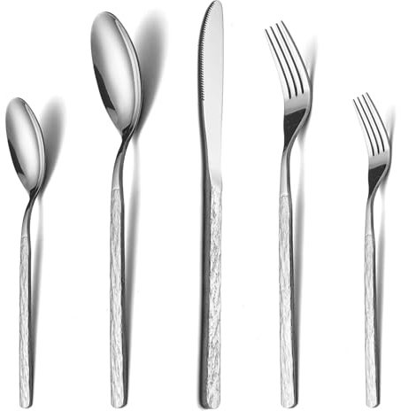 COPOTIO Set di posate per 12 persone, in acciaio inox 60 pezzi, con cucchiaio forchetta e coltello, Disegn della pietra