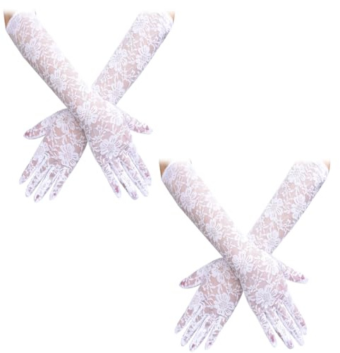 NHPY 2 Paire Gants dentelle blanc, Gants blancs, Gant blanc femme, Costume des années 1920 pour la soirée d'accessoires de costume de fête d'Halloween