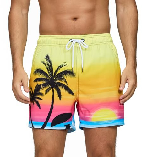 Vorvowry Maillot de Bain Homme Séchage Rapide Short Imprimé D'été Short de Bain Plage avec Poche Zippée et Respirant Doublure en Maillots