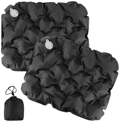 2 Stück Aufblasbares Sitzkissen Outdoor, Wasserdicht Camping Sitzkissen Luftkissen, Ultraleicht Reisekissen Tragbares mit 2 Aufbewahrungstasche für Camping Wandern Angeln Strand Konzerten(Schwarz)