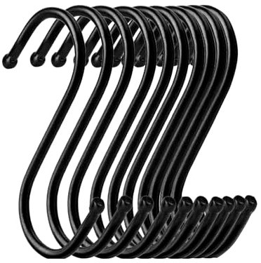 DOETYD 10pcs S Hooks, S Shaped Hanging Hooks，Stainless Steel Hooks for Kitchen Utensils, Pans, Office Supplies, Hooks for Kitchen, Bathroom, Bedroom, Living Room and Office(3.93 inches,Black)