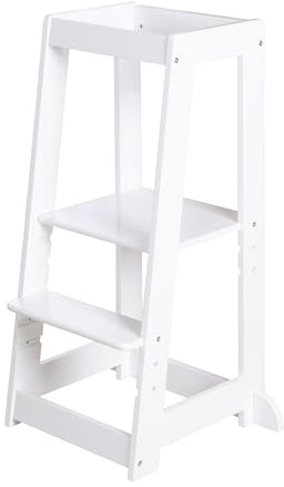 roba Torre di Apprendimento - Sgabello Sicuro per Bambini - Ideale come Aiuto in Cucina - Capacità di Carico fino a 80 kg - Legno Certificato FSC® - Bianco
