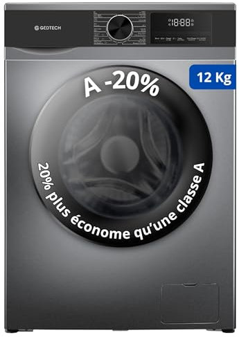 Lave-linge frontal GEDTECH GLL121400DG - 12 Kg - 1400 tr/mn - 16 programmes - Eco - Intensif - Rapide – Très Faible conso - Classe A-20%