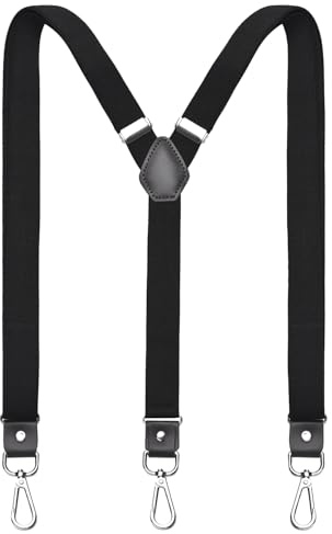 DonDon Bretelle Uomo eleganti nere extra forte clip bretelle uomo lavoro per pantaloni da lavoro e abito Smoking lungo, stretto o largo, a forma di Y o di X