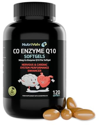 Ubiquinone Coenzyme Q10 Softgel Capsules | 120 Co Enzyme Q10 Softgels | Naturally Fermented High Absorption CoQ10 Capsules | Antioxidant | Made in UK | by NutriVolv