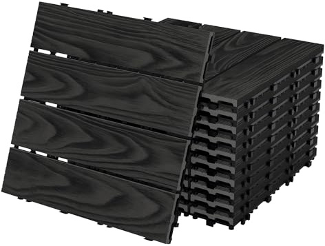 ECD Germany Baldosas de Patio WPC de 30x30 cm 55 Piezas para 5m² Aparencia de Madera Antracita con Sistema de Drenaje e Instalación Mediante Clic, Losa Aspecto Tabla de Leña para Terraza y Balcón