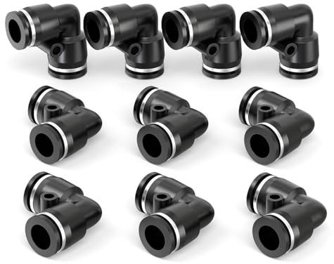 ERGAOBOY 10 pezzi 12 mm diametro esterno tubo nero 2 vie gomito a 90 gradi push-to-connect raccordi pneumatici rapidi push lock, adattatore linea aria in plastica PV