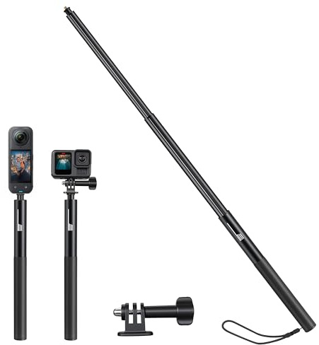 132 cm osynlig selfie stav för Insta360 X6/X4 Air Luna Ultra tillbehör | X5 ACE pro 2 aluminium för GoPro 13/12/11 för DJI Osmo360/Action 6 5 Pocket 4 3 Förlängning selfiestång med dubbla klor