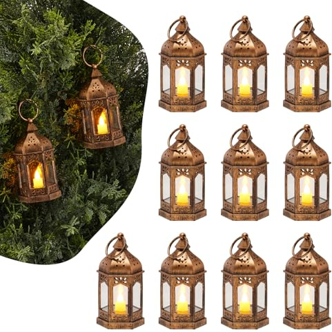 VEVOR Lanterne Decorative a Forma di Candela, Candele Elettriche a LED Senza Fiamma, Portacandele in Plastica con Vetro, Lanterne da Parete, per Tavoli da Matrimonio, Feste, Bronzo 12 Pezzi