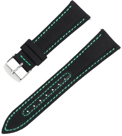 ROUREOX Bracelet de Montre en Toile de Voile Doublé Cuir Véritable, Bande de Remplacement avec Boucle en Acier Inoxydable pour Omega Seamaster De Ville-Noir + Vert 22mm