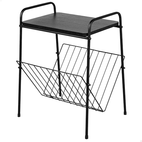 AKTIVE MAX Home Mesa Auxiliar 36x29x46 cm, Peso máximo soportado 5 kg, con revistero de Metal, Estructura metálica Negra, Organización para salón, Oficina, Entrada (18506)