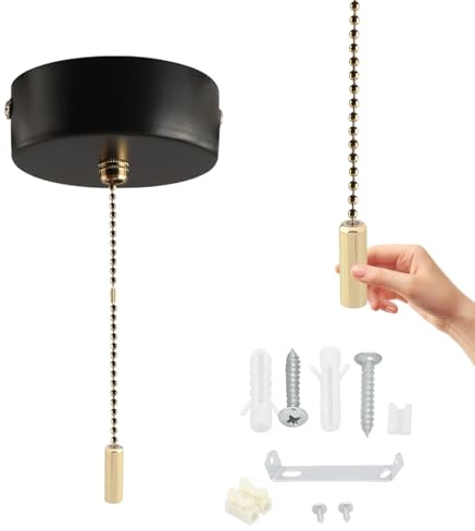 Pull Cord Light Switch Bathroom, Bathroom Ceiling Light Pull Cord Switch, 150 cm Bathrooms Lights Pulls Cords Kit for Bathrooms Bedroom Kitchen Living Room Corridor(Black)