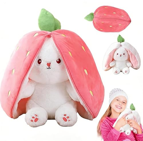 QyueQyat 1Pcs Bunny Plush, Easter Gifts, Soft Plushies With Carrot Strawberry Design, Cuddly Rabbit Toy For Hide-And-Seek Play And Bedtime Comfort, Perfect For Creative Storytelling Activities