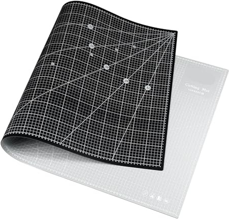 Skärmatta PVC skärmatta 120 x 60 cm för gör-det-själv hantverkstillverkning, dubbelsidig roterande bräda för sömnad och snideri i konstläder (svart - grå)