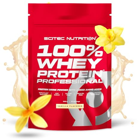 Scitec Nutrition 100% Whey Protein Professional – Enhanced with Extra Amino Acids & Digestive Enzymes – Gluten-Free – Palm Oil Free, 500 g, Vanilla