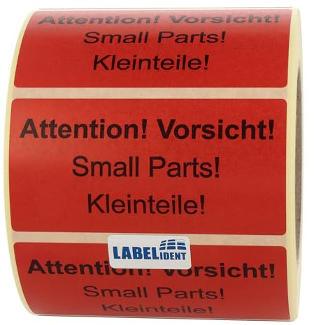 Warnetiketten 100 x 50 mm - Paket Aufkleber Attention! Vorsicht! Small Parts! Kleinteile! - 1.000 Versandaufkleber auf 1 Rolle(n), Papier selbstklebend