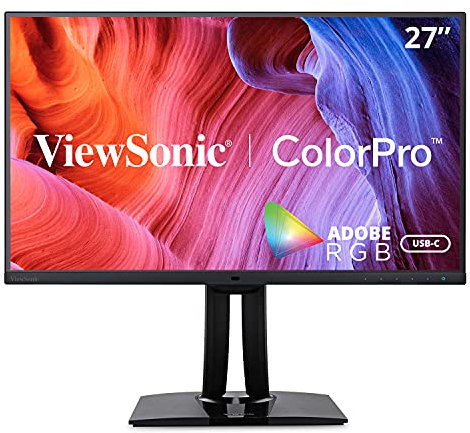 Viewsonic ColorPro VP2785-2K 68,6 cm (27 Zoll) Fotografen Monitor mit Kalibrierfunktion (WQHD, IPS mit Delta E<2, 100% AdobeRGB, HDMI, DP, USB C, Höhenverstellbar, 5 Jahre Austauschservice) Schwarz