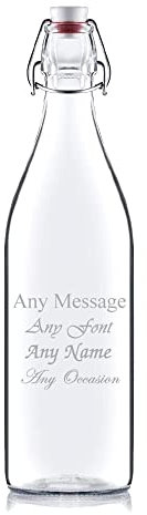 Personalised Engraved 1ltr Round White Cap Swing Top Bottle Gift Birthday Christmas Wedding