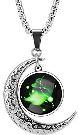 LEJAHAO Collier Signe Astrologique Bélier Constellation Zodiaque Pendentif Croissant de Lune Garcon Galaxie Horoscope Soeur d Amitie Acier Inoxydable