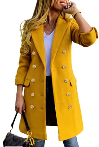 IDEALSANXUN Blazers for Women Business Casual Outfits Fall Winter Long Wool Tweed Jacket 2026 Office Work Clothes Blazer Dress, Yellow, L