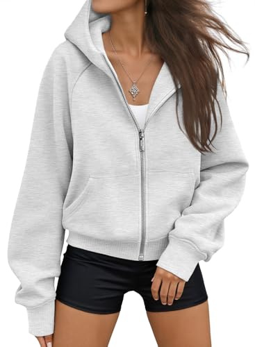 AUTOMET Womens Zip Up Hoodies Fleece Jackets Oversized Sweatshirts Fall Fashion Outfits 2026 Sweaters Winter Clothes Grey L