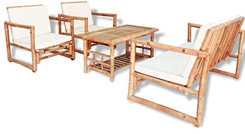 Homgoday trädgårdsmöbler 4-TLG. Trädgård loungeset med kuddar trädgård sittgrupp bänk stol bord trädgård set sittgrupp sittmöbler trädgårdsbänk sidobord trädgårdsset bambu