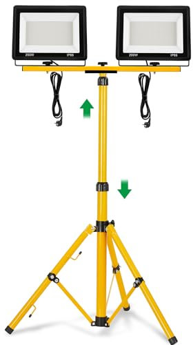 SUBTLETY 200W LED Baustrahler 2 Stück Baustellen Arbeitsstrahler mit 3m Netzkabel & Stativ Strahler für Arbeitsbeleuchtung IP66 Wasserdicht Fluter Arbeitsscheinwerfer für Garage Garten (Kaltweiß)