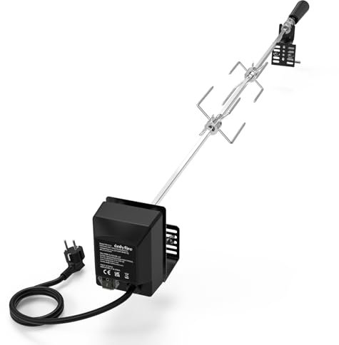 onlyfire Universal Grillspieß Set passend für die Meisten 2-4 Brenner Gasgrills, Rotisserie Drehspieß mit 2 Fleischnadeln, Motor 220V - 240V, Verstellbare Quadratische Spießstange 81,28cm-106,68cm