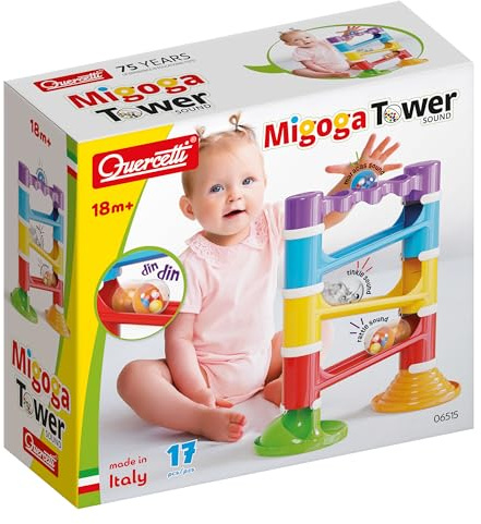 Quercetti - 6515 Migoga Tower Sound, Pista de canicas sonoras para niños pequeños