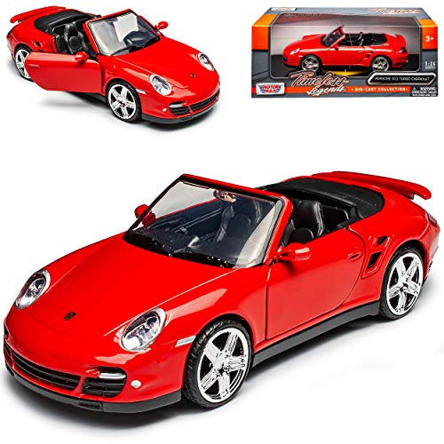 Motormax Porsche 911 997 Turbo Cabrio Rot 2004-2011 1/24 Modell Auto mit individiuellem Wunschkennzeichen