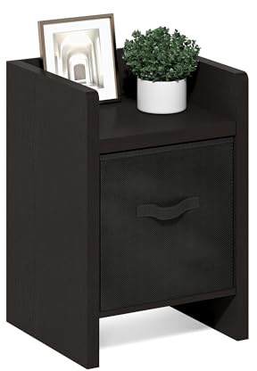 Furinno Viola Beistelltisch, Seitentisch mit Aufbewahrungsboxen, Dunkle Eiche/Schwarz