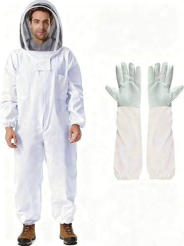 TINMAGI Tuta da Apicoltore per Apicoltori, Tuta Apicoltore Professionale, Abbigliamento Apicoltura con Velo Cappuccio Guanti, Tuta Protettiva per Apicoltura Completa per Il Corpo, per Uomo Donna, XXL