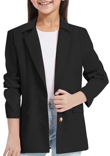 Veste blazer 2026 pour fille, manches longues, col à revers avec poche intérieure, ouvert sur le devant, costume blazer décontracté pour enfants et femmes sans ventre