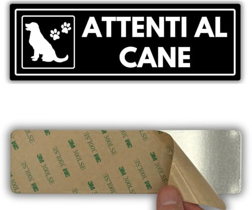 LEIASA | Segnale Attenti al Cane - 7,5 x 23 cm - Spessore 2 mm - Acrilico - Targa Adesiva - Cartello Attenzione Cane - Avviso Sicurezza - (Attenzione al Cane)