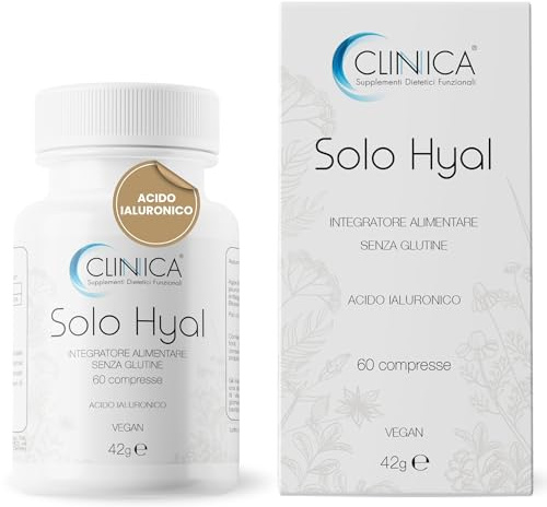 Solo Hyal Acido Ialuronico Compresse 60cpr Vegan da 400mg Integratori Antiage Bellezza per Idratazione ed Elasticità della Pelle, Acido Ialuronico Integratore Articolazioni Senza Glutine
