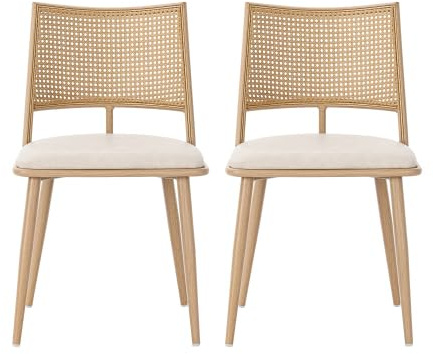 vutizal Matrumsstolar, set om 2, köksstol med rotting, ryggstöd och PU-sits – beige metallram (120 kg lastkraft)
