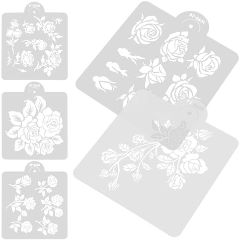 SEWACC Pochoirs Réutilisables à Motif de Roses, 5 Feuilles, Plastique Souple, pour Peinture sur Bois, Toile, Fenêtres et Loisirs Créatifs, Décoration de Noël et Projets DIY Artistiques