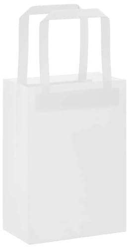 QUAHEAS Pappersbärkassar vita med pappershandtag 15 x 8 x 21 cm, 50 stycken kraftpappersbärkassar för gåva, fest, förpackning, gåva, bröllop, födelsedag, påsk, firande, evenemang
