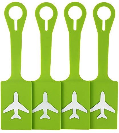 Gepäckanhänger aus Silikon mit Namensausweis, personalisierbar, leuchtende, Bunte Initialetiketten-Set, Reisezubehör für Gepäck, Koffer, Tasche, Rucksack, 4 Stück (grün)