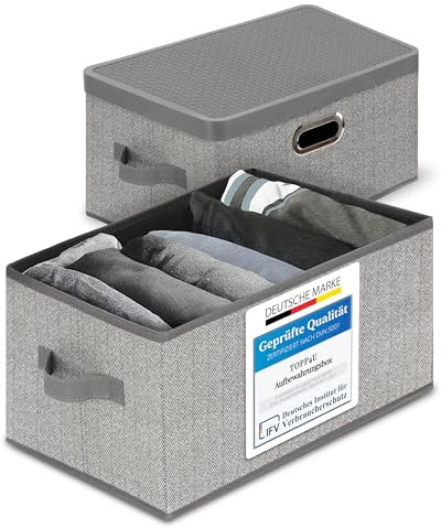 TOPP4u 2x Aufbewahrungs-Box mit Deckel groß 38x27x24,5 cm, Stoffbox für Schränke & Regale, stapelbare Kisten Aufbewahrung, Ordnungsboxen mit Deckel faltbar, Aufbewahrungskorb, grau-beige, 2er-Set