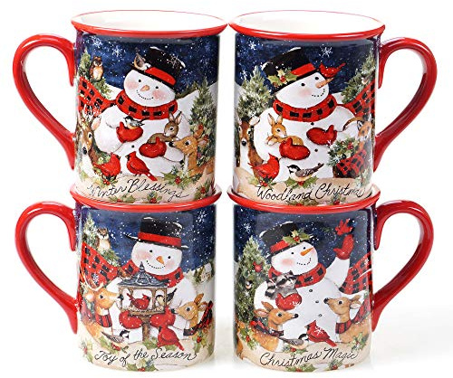 Magic of Christmas 16 oz Snowman Mugs – Set of 4 Festive Holiday Cups with Whimsical Winter Animal Scenes – Perfect for Coffee, Cocoa, Tea & Christmas Cheer!