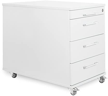 Büro Rollcontainer 80cm 3 Schubladen, 1 Materialauszug, abschließbar 65x43x80cm Weiß