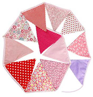 ABOOFAN Patrón Floral Banner Cotton Rope Banderín Bunting Flag Romantic Stripped Plaided Triangle Banner Aniversario de Boda Colgante de Pared Garland for Wedding Valentines Day Decor